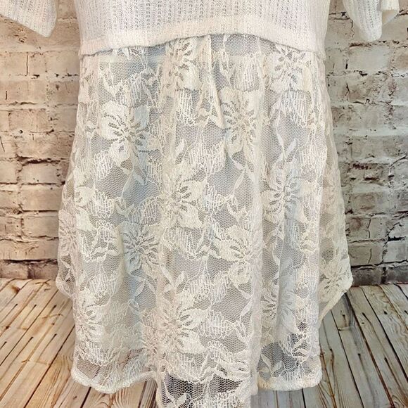 LC Lauren Conrad Lace Layered Babydoll Top Short Sleeve Cream Delicate Size S - Picture 2 of 8